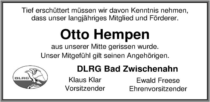  Traueranzeige für Otto Hempen vom 13.11.2014 aus Nordwest-Zeitung