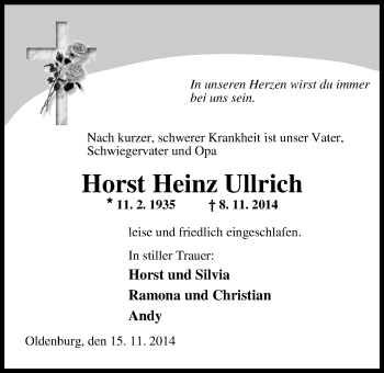 Traueranzeige von Horst Heinz Ullrich von Nordwest-Zeitung