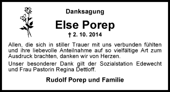 Traueranzeige von Else Porep von Nordwest-Zeitung