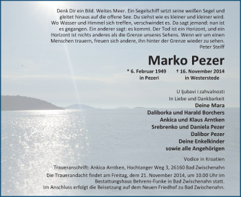 Traueranzeige von Marko Pezer von Nordwest-Zeitung
