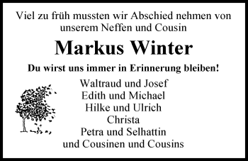Traueranzeige von Markus Winter von Nordwest-Zeitung