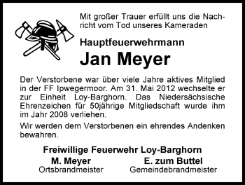 Traueranzeige von Jan Meyer von Nordwest-Zeitung