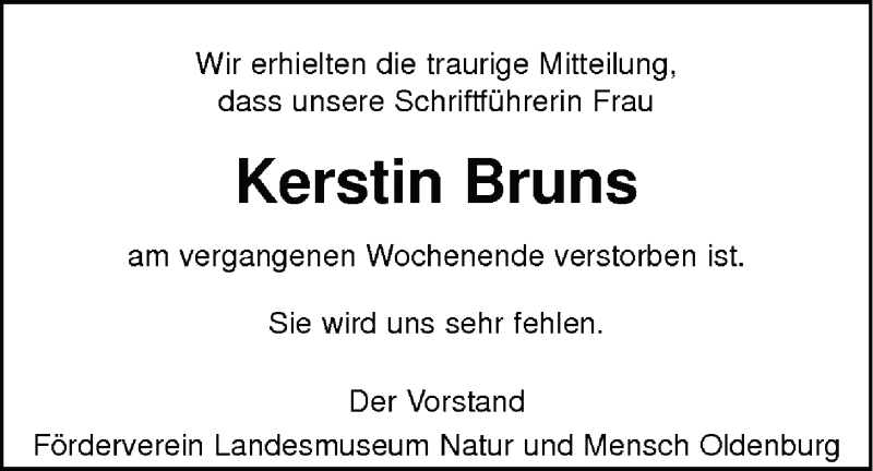  Traueranzeige für Kerstin Bruns vom 22.11.2014 aus Nordwest-Zeitung