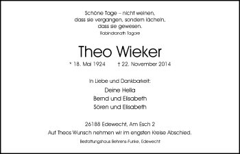 Traueranzeige von Theo Wieker von Nordwest-Zeitung