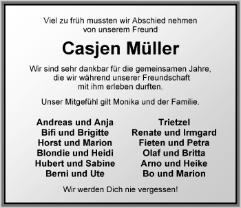Traueranzeige von Casjen Müller von Nordwest-Zeitung