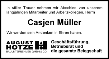 Traueranzeige von Casjen Müller von Nordwest-Zeitung