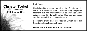 Traueranzeige von Christel Torkel von Nordwest-Zeitung