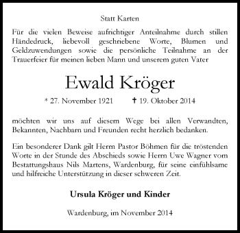 Traueranzeige von Ewald Kröger von Nordwest-Zeitung
