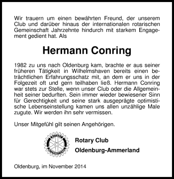 Traueranzeige von Hermann Conring von Nordwest-Zeitung