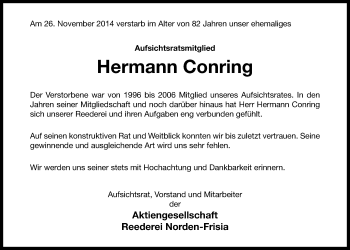 Traueranzeige von Hermann Conring von Nordwest-Zeitung