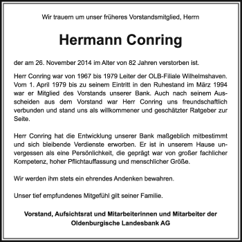 Traueranzeige von Hermann Conring von Nordwest-Zeitung