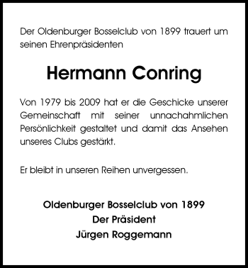 Traueranzeige von Hermann Conring von Nordwest-Zeitung