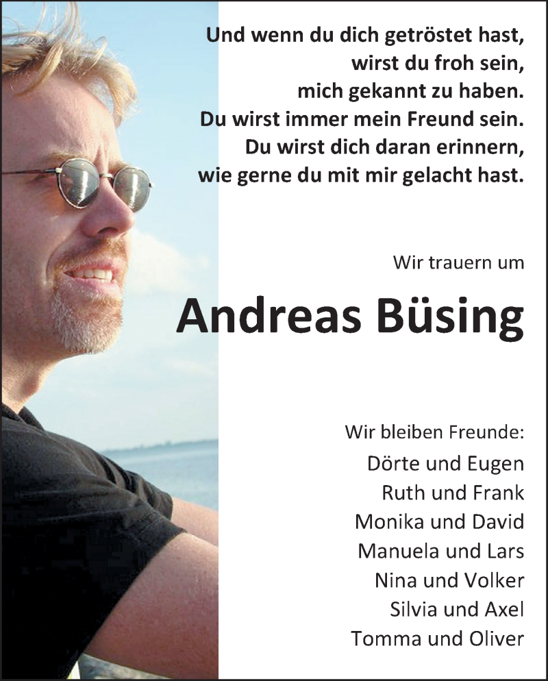  Traueranzeige für Andreas Büsing vom 29.11.2014 aus Nordwest-Zeitung