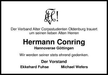 Traueranzeige von Hermann Conring von Nordwest-Zeitung