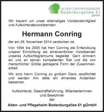 Traueranzeige von Hermann Conring von Nordwest-Zeitung