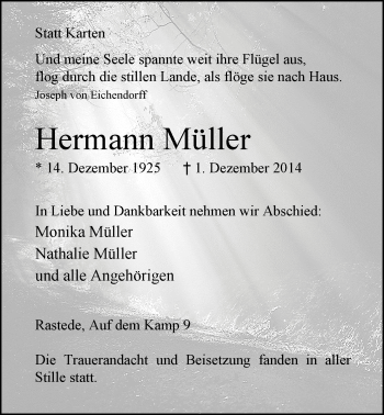 Traueranzeige von Hermann Müller von Nordwest-Zeitung