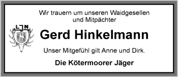 Traueranzeige von Gerd Hinkelmann von Nordwest-Zeitung