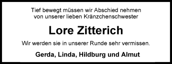 Traueranzeige von Lore Zitterich von Nordwest-Zeitung