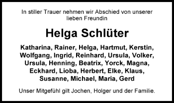 Traueranzeige von Helga Schlüter von Nordwest-Zeitung