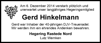 Traueranzeige von Gerd Hinkelmann von Nordwest-Zeitung