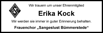 Traueranzeige von Erika Kock von Nordwest-Zeitung