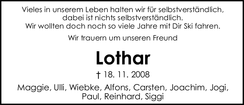  Traueranzeige für Lothar Trinter vom 22.11.2008 aus Nordwest-Zeitung
