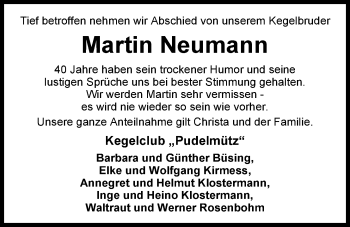 Traueranzeige von Martin Neumann von Nordwest-Zeitung