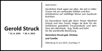 Traueranzeige von Gerold Struck von Nordwest-Zeitung
