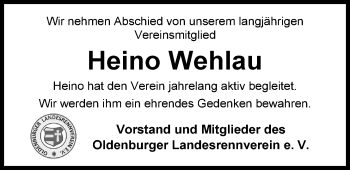 Traueranzeige von Heino Wehlau von Nordwest-Zeitung