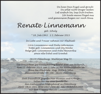 Traueranzeige von Renate Linnemann von Nordwest-Zeitung