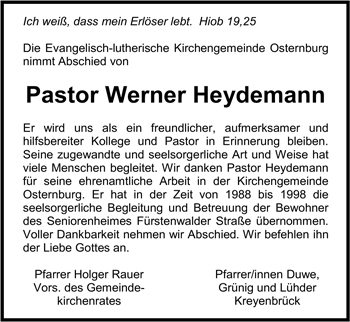 Traueranzeige von Werner Heydemann von Nordwest-Zeitung