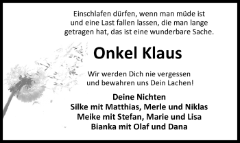 Traueranzeige von Klaus Henneke von Nordwest-Zeitung