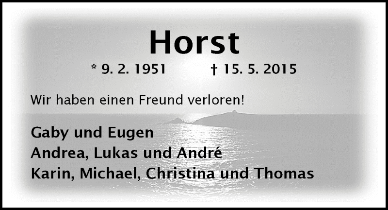  Traueranzeige für Horst  vom 23.05.2015 aus Nordwest-Zeitung