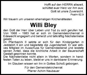 Traueranzeige von Willy Bley von Nordwest-Zeitung