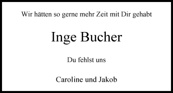 Traueranzeige von Inge Bucher von Nordwest-Zeitung