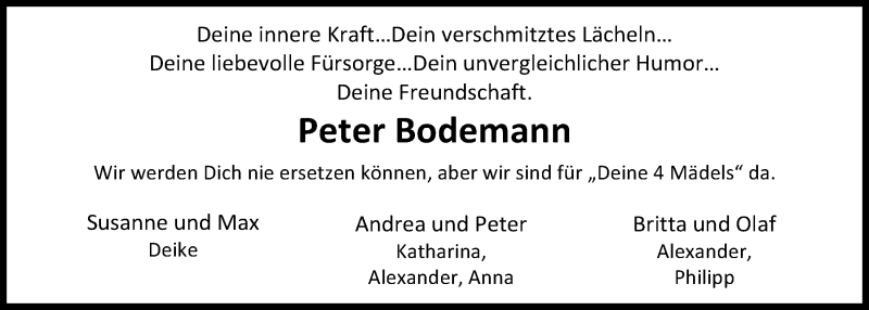  Traueranzeige für Peter Bodemann vom 22.01.2015 aus Nordwest-Zeitung