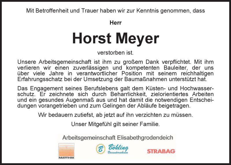  Traueranzeige für Horst Meyer vom 20.06.2015 aus Nordwest-Zeitung