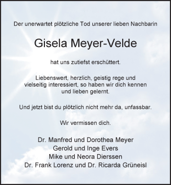 Traueranzeige von Gisela Meyer-Velde von Nordwest-Zeitung