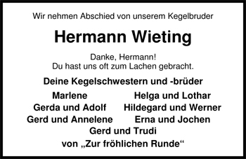 Traueranzeige von Hermann Wieting von Nordwest-Zeitung