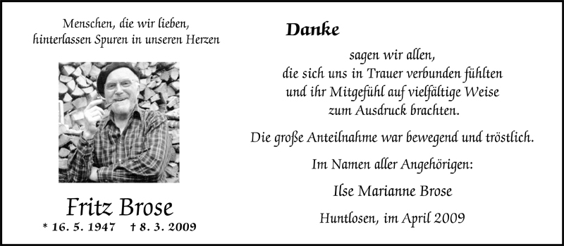  Traueranzeige für Fritz Brose vom 11.04.2009 aus Nordwest-Zeitung