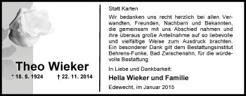 Traueranzeige von Theo Wieker von Nordwest-Zeitung