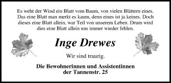 Traueranzeige von Inge Drewes von Nordwest-Zeitung