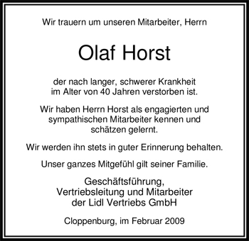 Traueranzeige von Olaf Horst von Nordwest-Zeitung