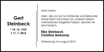 Traueranzeige von Gert Steinbeck von Nordwest-Zeitung