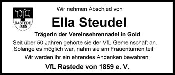 Traueranzeige von Ella Steudel von Nordwest-Zeitung