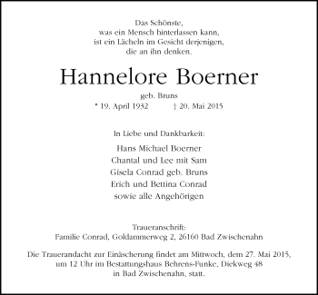 Traueranzeige von Hannelore Boerner von Nordwest-Zeitung