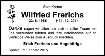 Traueranzeige von Wilfried Frerichs von Nordwest-Zeitung