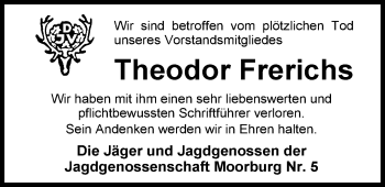 Traueranzeige von Theodor Frerichs von Nordwest-Zeitung