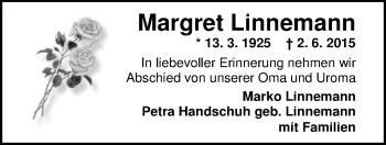 Traueranzeige von Margret Linnemann von Nordwest-Zeitung