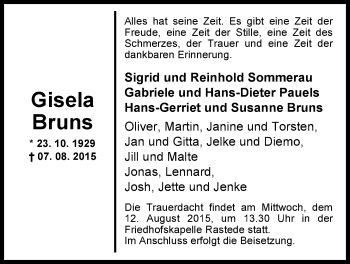 Traueranzeige von Gisela Bruns von Nordwest-Zeitung